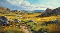 Impressionistic Oil Illustration Of Colorful Plateau Landscape Royalty Free Stock Photo