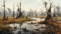Post-apocalyptic Swampland Painting With Southern Gothic Inspiration