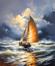 The oil painting of the sailboat