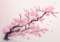 Oil painting - sakura branch on abstract background