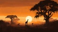 Oil Painting Of Savanna At Sunrise In Beatles Style Royalty Free Stock Photo