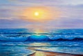 Oil painting of the sea on canvas. Royalty Free Stock Photo