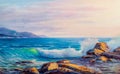 Oil painting of the sea on canvas. Royalty Free Stock Photo