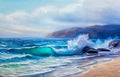 Oil painting of the sea on canvas. Royalty Free Stock Photo