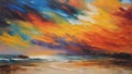 Oil painting seascape sunset on canvas.