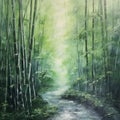 Oil painting of a Bamboo forest