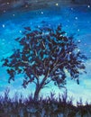 Oil painting - Shooting Stars In Fantasy Landscape At Night. Royalty Free Stock Photo