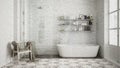 Oil painting showing vintage old bathroom with bathtub and shower, abstract interior design Royalty Free Stock Photo