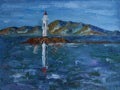 Oil painting sketch - lighthouse on Cape Tokarevskaya koshka