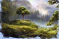 Oil painting sketch of scenic woodland landscape