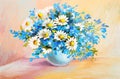 Oil painting still life - bouquet of flowers on the table Royalty Free Stock Photo