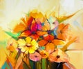 Oil painting Still life of yellow, pink and red gerbera, daisy Royalty Free Stock Photo