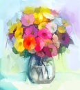 Oil painting Still life of yellow and red gerbera flowers Royalty Free Stock Photo