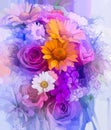 Oil Painting Still life of yellow, red and pink color flower Royalty Free Stock Photo