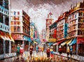 Oil Painting - Street View of Hong Kong