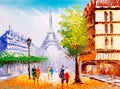 Oil Painting - Street View of Paris Royalty Free Stock Photo