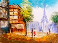 Oil Painting - Street View of Paris Royalty Free Stock Photo