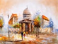 Oil Painting - Street View of Paris Royalty Free Stock Photo