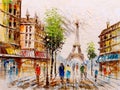 Oil Painting - Street View of Paris