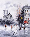 Oil Painting - Street View of Paris Royalty Free Stock Photo