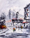 Oil Painting - Street View of Paris Royalty Free Stock Photo