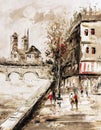 Oil Painting - Street View of Paris Royalty Free Stock Photo