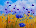 Oil painting style of blue wildflowers and blue daisy flowers on abstrack background. Generative ai Royalty Free Stock Photo