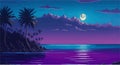 oil painting-style image of a serene beach at twilight, with the moon rising in the sky and casting a soft, ethereal Royalty Free Stock Photo