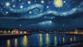 An oil painting in the style of Vincent van Gogh, capturing the essence of a starry night