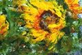 Oil painting, Sunflower flowers. impressionism style, flower painting, still painting canvas, artist painting Royalty Free Stock Photo