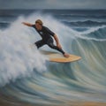 Oil Painting - Surfing Bigwave Royalty Free Stock Photo