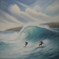 Oil Painting - Surfing Bigwave Royalty Free Stock Photo