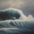 Oil Painting - Surfing Bigwave Royalty Free Stock Photo