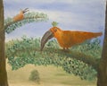 Oil painting of tropical birds