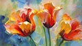 Oil painting of tulips on canvas, Can be used as background