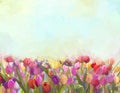 Oil painting Tulips flowers in the meadows Royalty Free Stock Photo