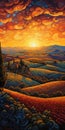 Oil Painting Of Tuscany\'s Sunset Over Rolling Hills