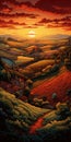 Oil Painting Of Tuscany\'s Sunset Over Rolling Hills