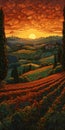Oil Painting Of Tuscany\'s Sunset Over Rolling Hills