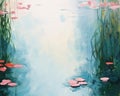 an oil painting of water lilies in a pond Royalty Free Stock Photo