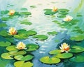 an oil painting of water lilies in a pond Royalty Free Stock Photo