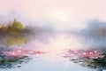 an oil painting of water lilies in a pond Royalty Free Stock Photo