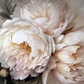 Oil painting of white peony flowers, square large close-up. Floral background. Generative AI Royalty Free Stock Photo