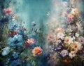 Oil painting wildflowers with butterflies in a light blue background, spring atmosphere wallpaper