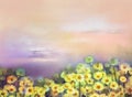 Oil painting yellow, golden daisy flowers in fields