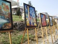 Oil Paintings. Images of ancient Asian cities. Exhibition