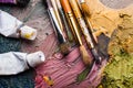 Oil paints and paint brushes Royalty Free Stock Photo