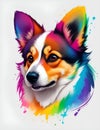 Oil panting style, colorful rainbow realistic corgi dog. Generative AI.