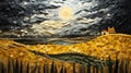 Impasto Gold: A Stormy Night Landscape In Paper Cut Style