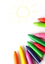 Oil pastel crayons lying on a paper Royalty Free Stock Photo